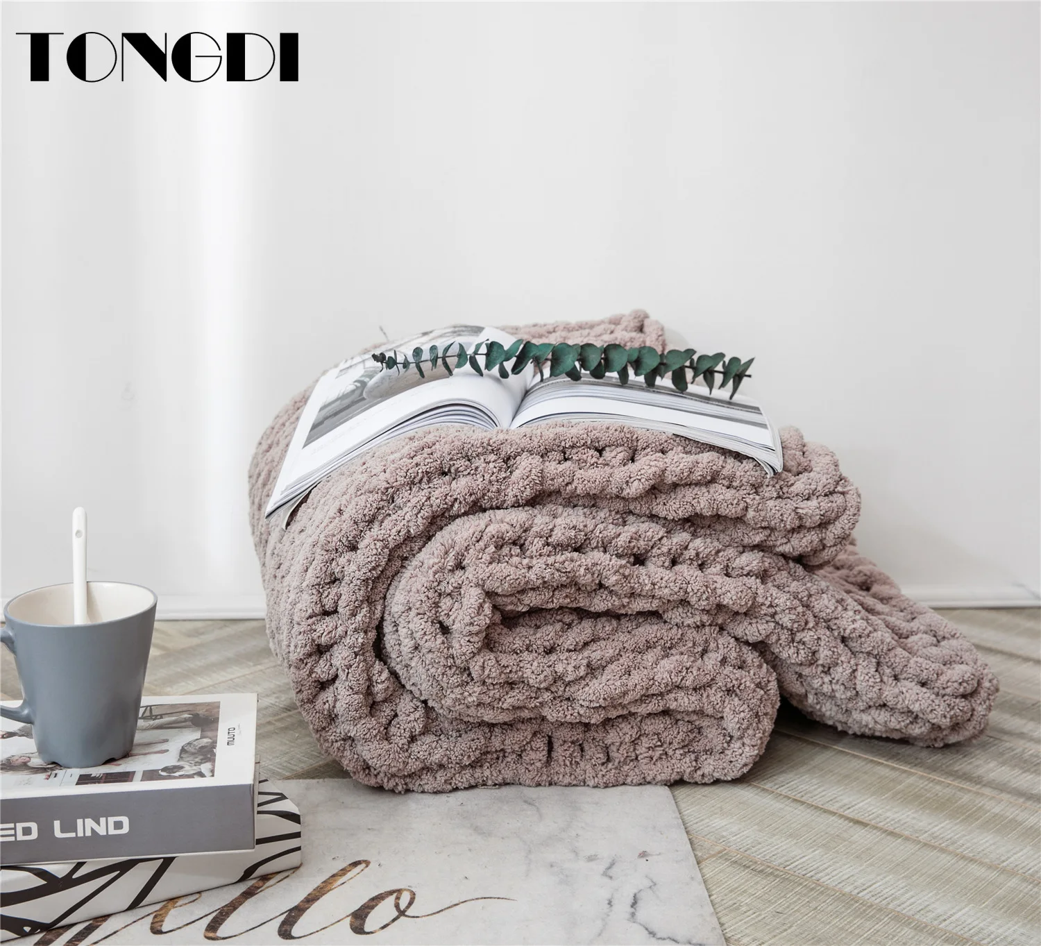 

TONGDI Soft Warm Fringed Knitting Wool Chenille Throw Blanket Pretty Gift Luxury Decor For Girl All Season Handmade Sleeping