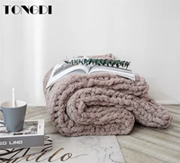 tongdi soft warm fringed knitting wool chenille throw blanket pretty gift luxury decor for girl all season handmade sleeping