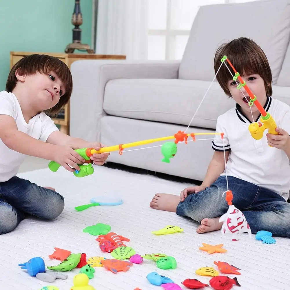 

44pcs/lot Magnetic Fishing Toy Rod Net Set With Inflatable pool Play Fishing Games Outdoor Toys For Kids Child Model