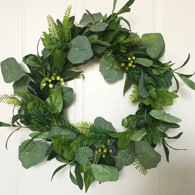 20 дюймов искусственные сезонные вечнозеленые венки круглый год полный зеленый