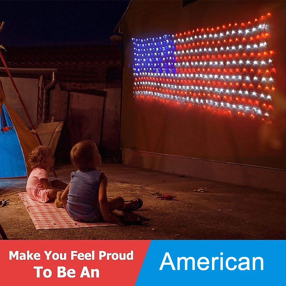 

American Flag Light Hanging Party Festival Holiday Indoor Outdoor Net United States Independence Day Garden Decoration Yard
