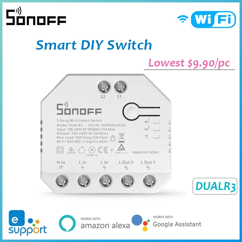 

Двойное реле SONOFF DUAL R3, «сделай сам», умный Wi-Fi переключатель, 2-клавишный монитор питания, таймер для умного дома через Alexa Google Home EWeLink