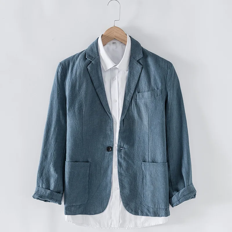 

Men Blazer Slim Fit 2021 Spring Autumn New Style Cotton and Linen Suit Jacket Casual Fashion Single Breasted Men Clothing