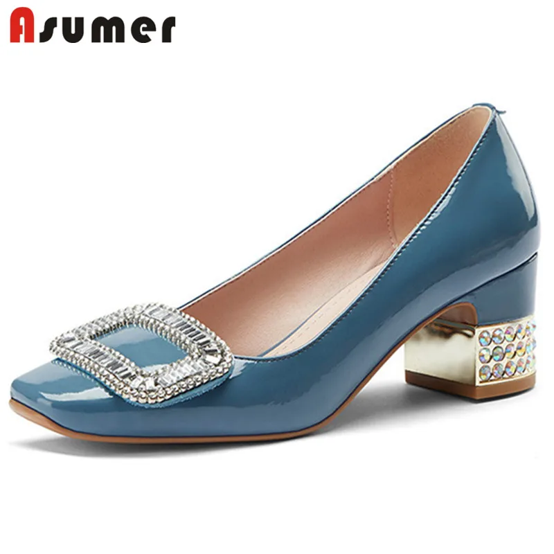 

ASUMER 2022 new arrive spring summer women pumps square toe patent leather single shoes elegant party wedding shoes ladies