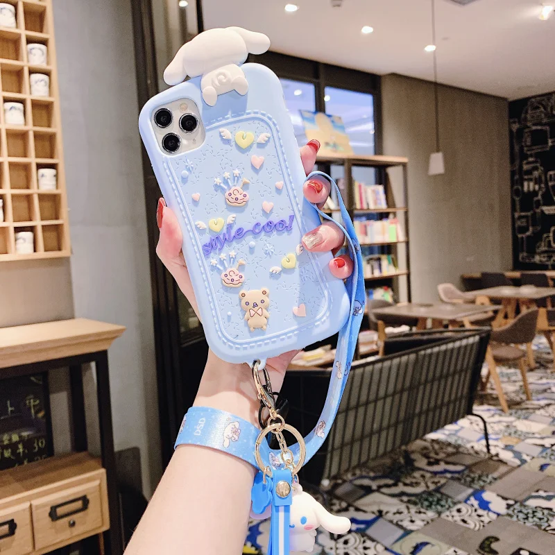 Для iPhone 11 Pro милый 3D мягкий чехол для телефона Cinnamoroll для детей XS Max X XR 6 7 8 Plus карикатурный чехол телефона capa + петля-подвеска.