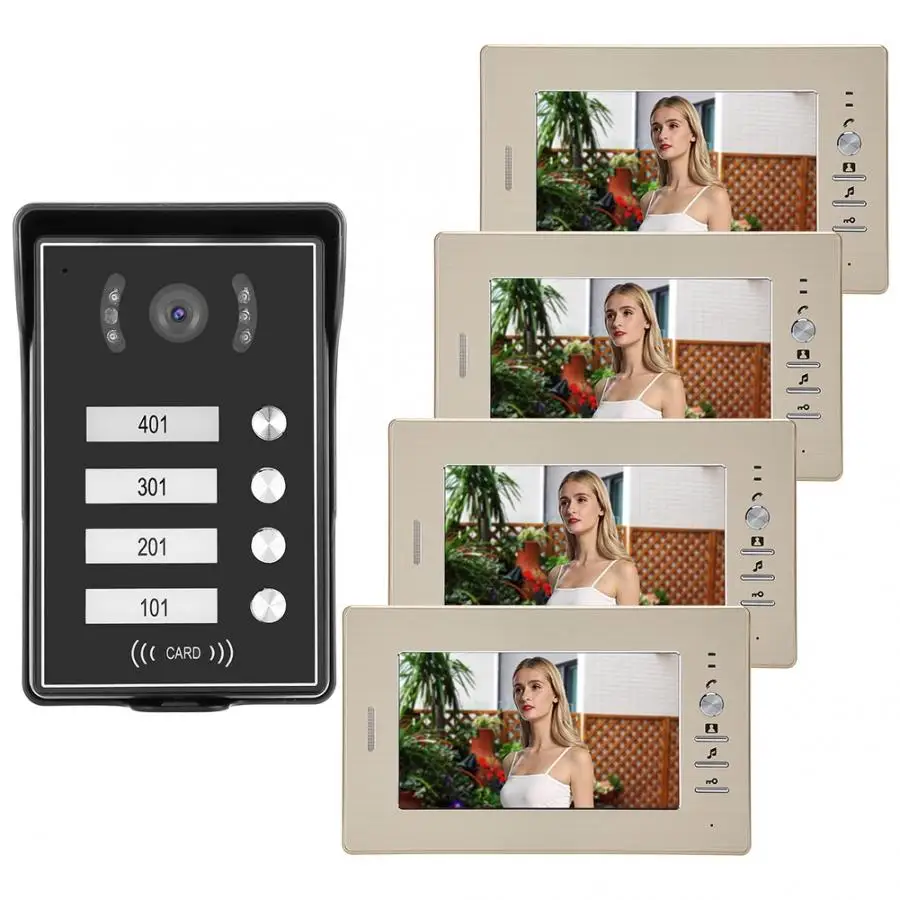 ЖК Видео Интерком безопасности дверной звонок с 4 мониторами кард ридер 110 240 в