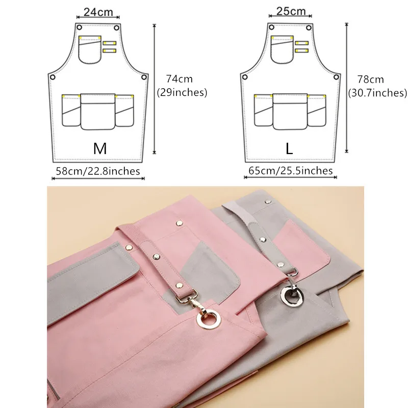 Gray Pink Long Cotton Apron Waitstaff Barista Bartender Baker Bistro Pastry Catering Uniform Florist Painter Artist Work Wear E4