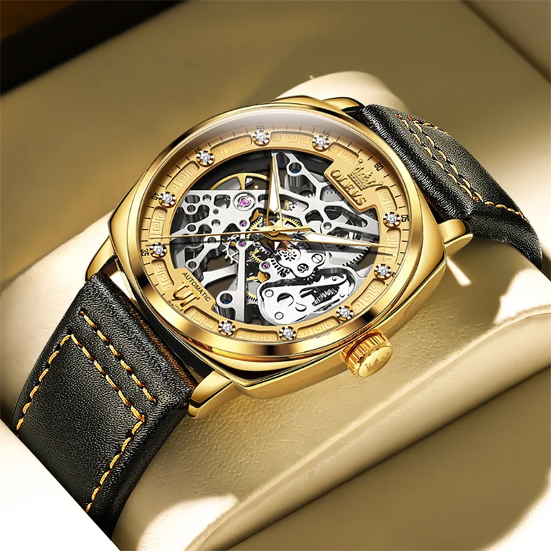 

Men Mechanical Wristwatch Hollow sports Breathable Leather Business Wristwatch Fashion Automatic Watches Male Relogio Masculino