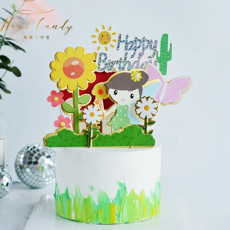 Fleur fe soleil nuage lapin gâteau de mariage Topper argile шампиньон joyeux Brithday flecte Decoration cuisson fourntures enfa | Дом и