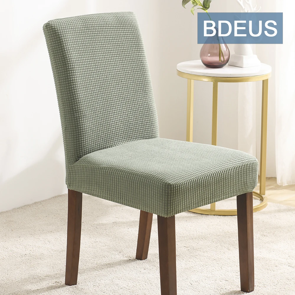 

BDEUS Solid Jacquard Chair Covers Stretch For Wedding Dining Room Office Banquet House Golden Fleece Chair Cover