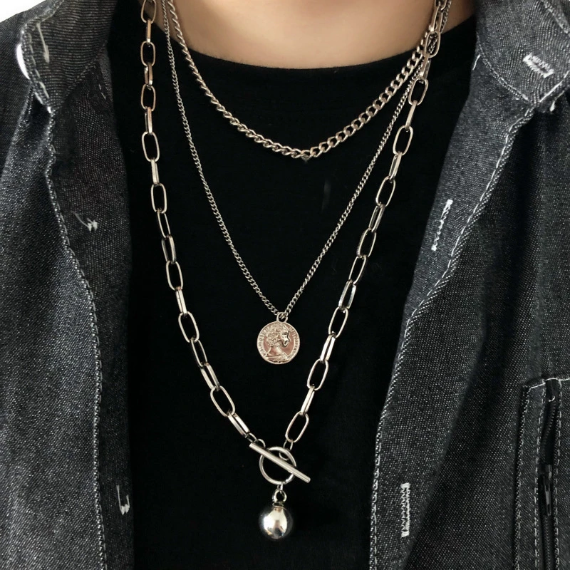 

Vintage Multi Layered OT Choker Portrait Ball Pendant Necklace for Women Stainless Steel Jewelry Accessories Gift