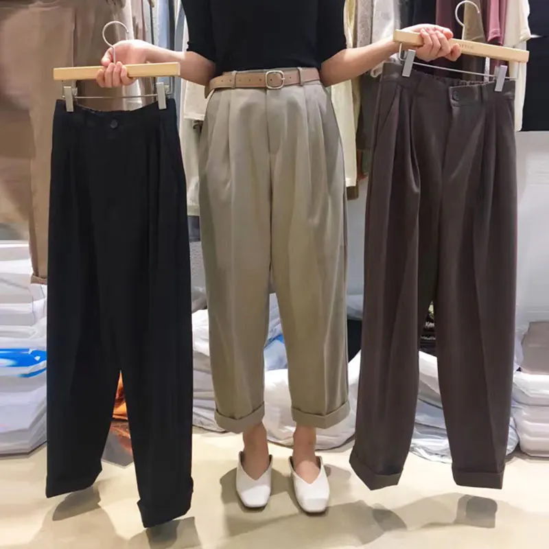 

Han Guodong door new spring fashion pure color high waist straight slacks female joker wide leg trousers