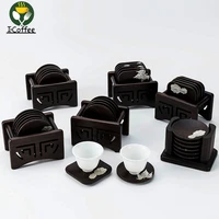 black solid sandalwood tea cup cushion tray complete heat insulation creative kungfu tea mat set accessories