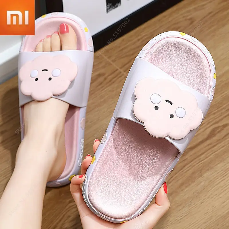 

Нескользящие шлепанцы Xiaomi для ванной, для женщин, пар, мягкие, на толстой подошве, милые летние домашние шлепанцы для мужчин и женщин