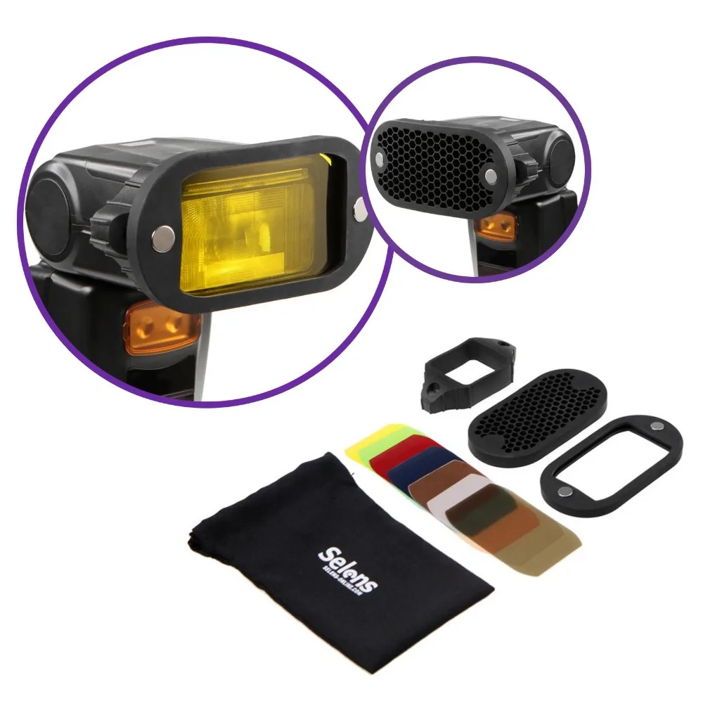 Selens вспышка Speedlight сотовая сетка рассеиватель Отражатель с магнитной гелиевой лентой 7 шт. фильтры набор аксессуаров для вспышки
