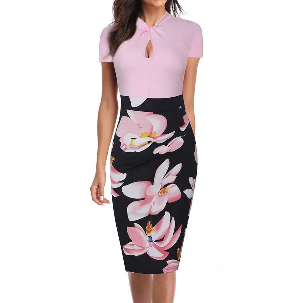 Женское облегающее платье Joineles с цветочным рисунком воротником стойкой и