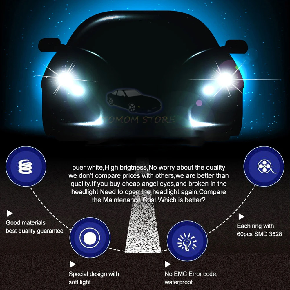 

Dual Color White Amber Cotton Angel Eyes For BMW E92 SMD LED Halo Rings DRL Headlights Car Styling