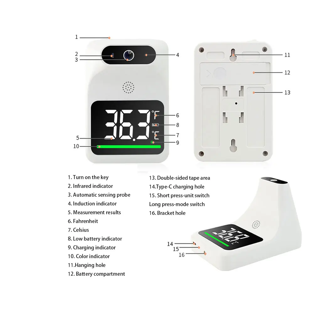 

2021 K9 Non-Contact Infrared Thermometer Digital K9 Pro Forehead Hand Temperature Sensor Laser Gun With Fever Alarm Wall Mounted