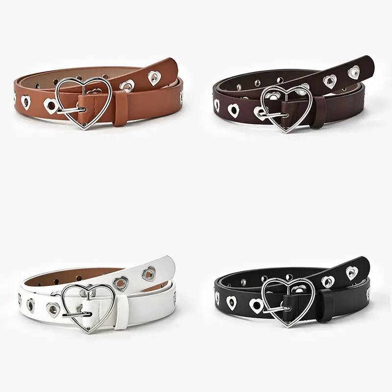 

Пояс из полиуретановой кожи с пряжкой в виде сердца персикового цвета, однотонный полый декор в виде сердца, с люверсами, поясной ремень для ...