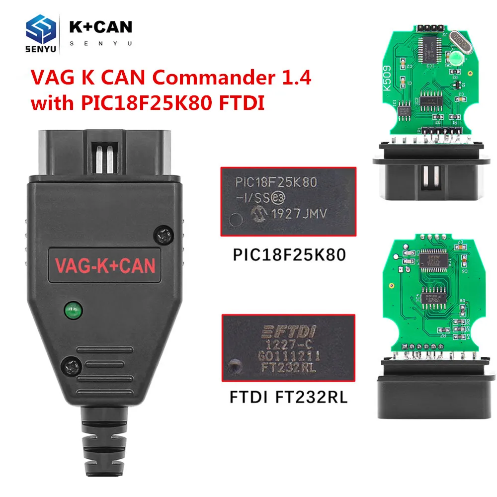 Автомобильный диагностический кабель VAG K CAN Commander 1 4 OBD OBD2 с FTDI FT232RL PIC18F25K80 Line для