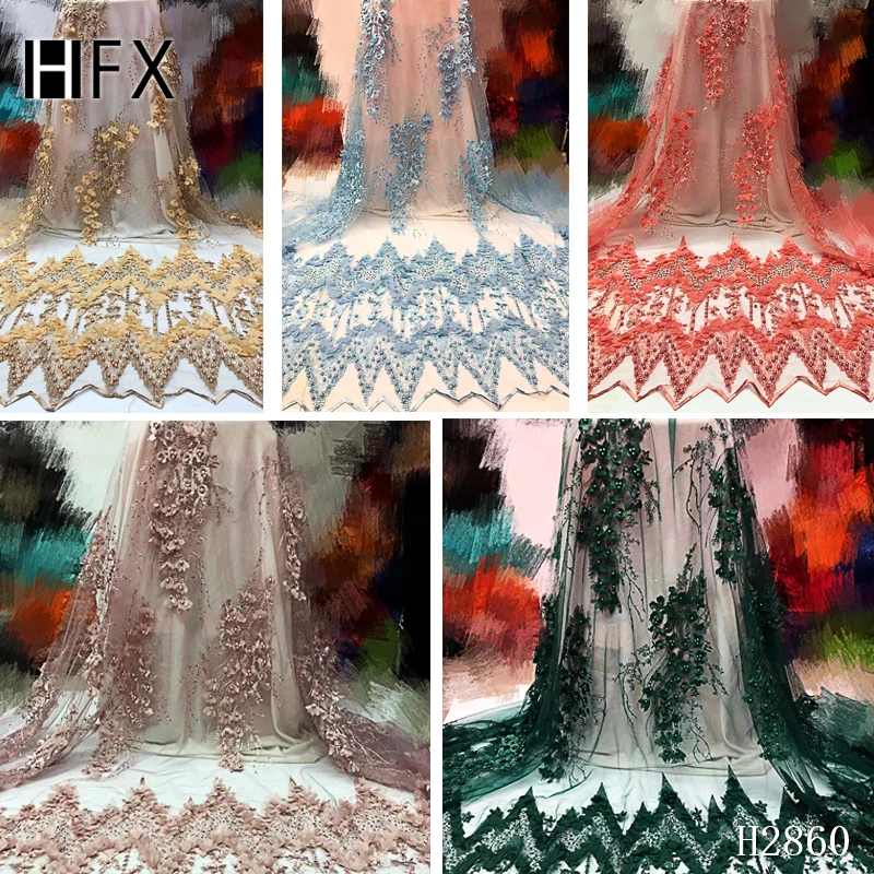 HFX Последние 3D кружева аппликация цветок ткань цена вышитые бисером кружева ткань Свадебное кружево для женщин H2860