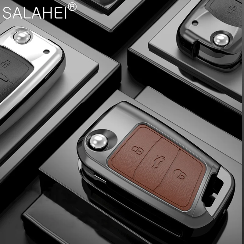 Zinc Alloy+Leather Car Key Case Cover Bag For VW Volkswagen Polo Golf4 MK7 Golf7 T5 Skoda Octavia A5 A7 Leon Ibiza Ateca Kodiaq