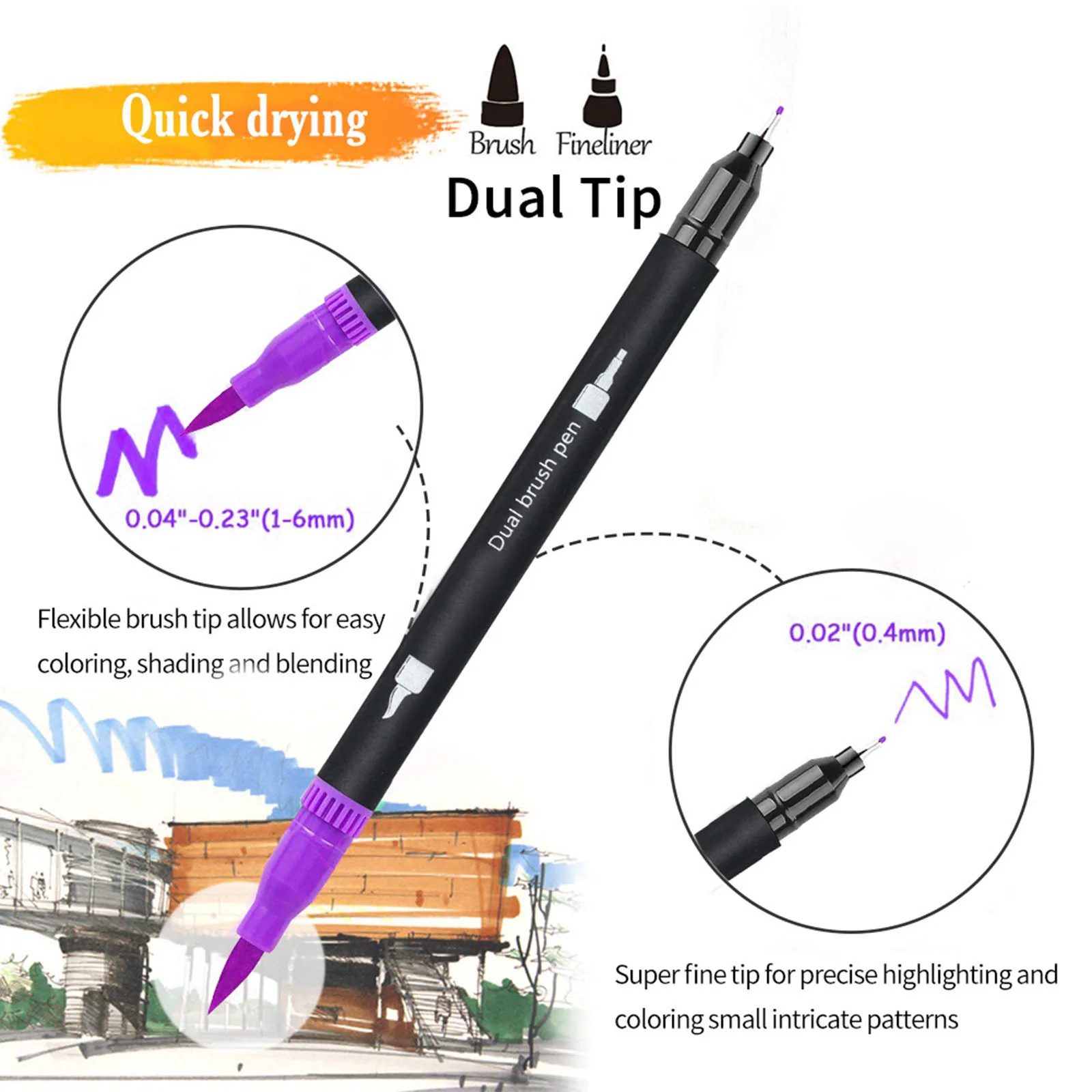 Горячая Распродажа 12 шт Двусторонние цветные художественные ручки с мягкой