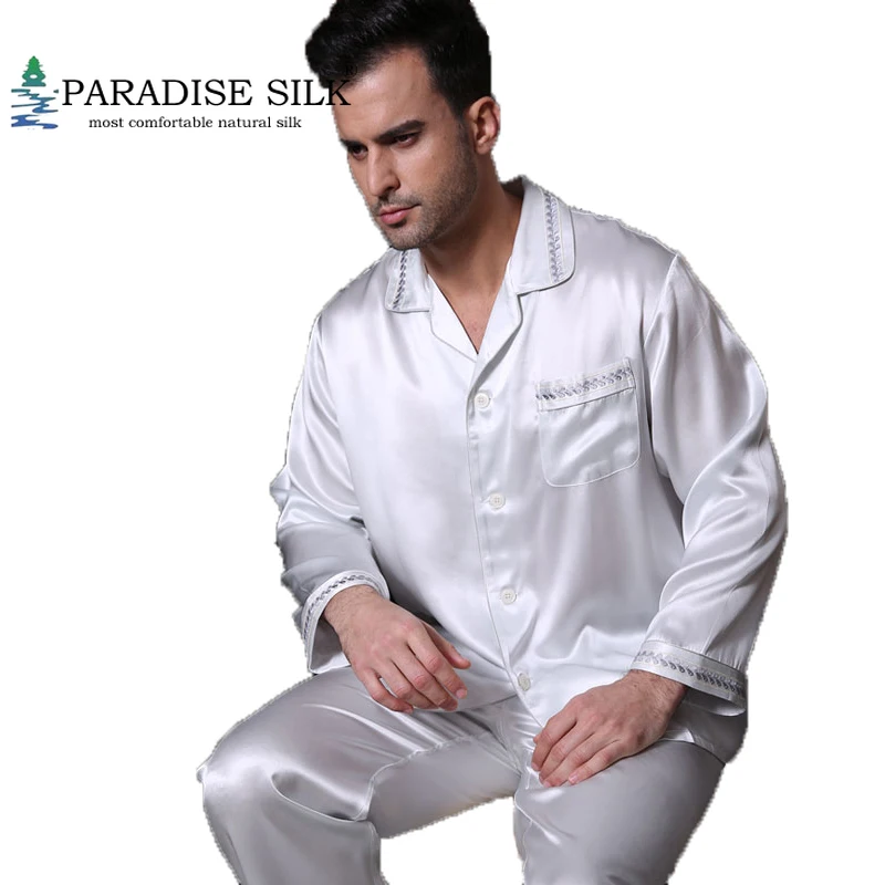 Пижамный комплект мужской из 100% чистого шелка 19 мм размер L XL XXL|Мужские пижамные