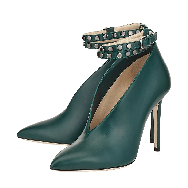 Туфли лодочки женские с острым носком пу кожа металлическая пряжка высокий