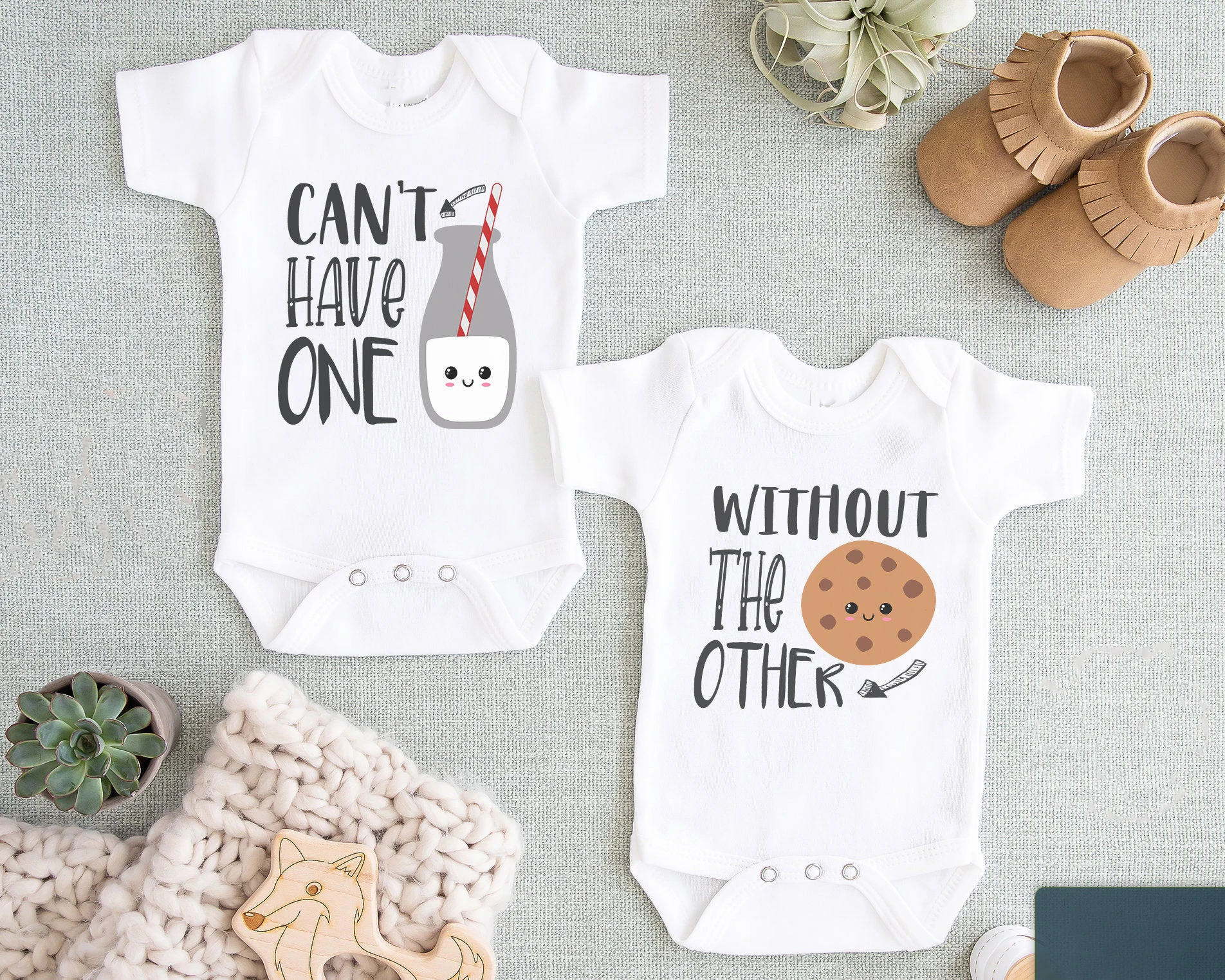 

Baby Twins rompers Can't Have One Without The Other Twins one -piece Funny Milk Cookie Twin Shirts Best Friend Twins outfits