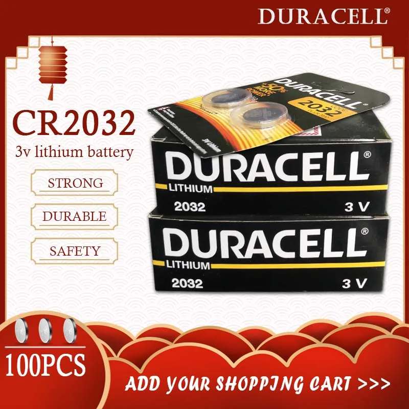 100 шт. оригинальный DURACELL CR2032 DL2032 Кнопочная батарея 3 в литиевые батареи для часов