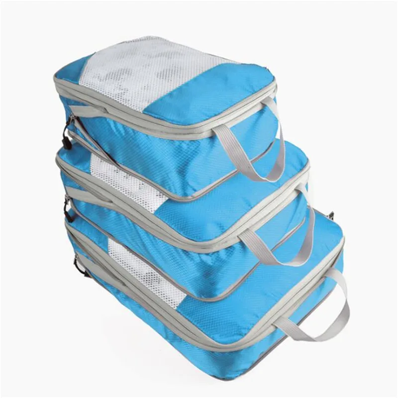 

Compressible Storage Bag Set Three Piece Compression Packing Cube Travel Luggage Organizer Foldable Travel Bag Organizer