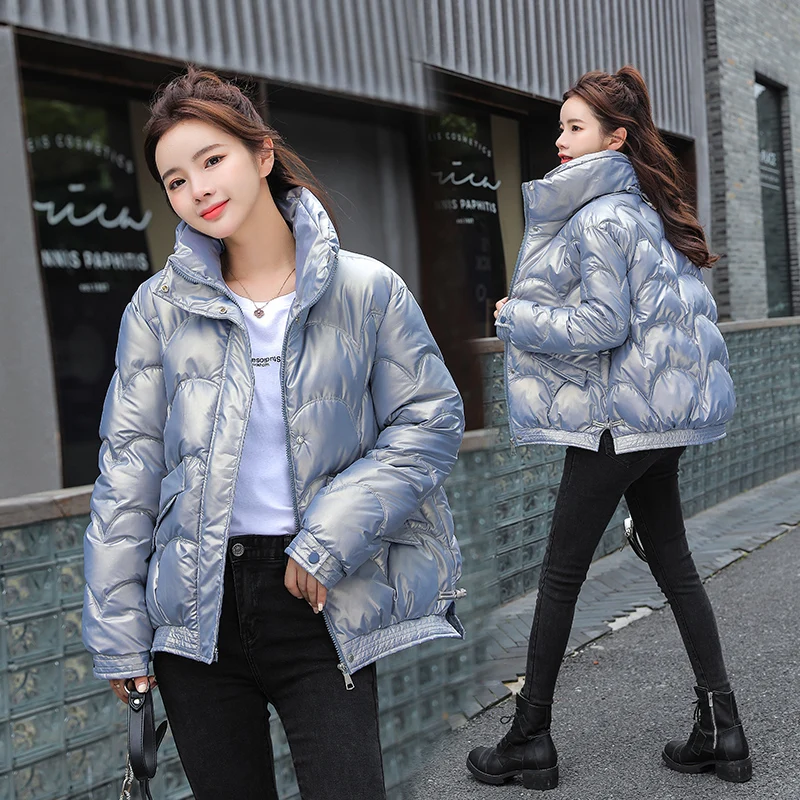 

2021 New Women's Winter Jacket Glossy Parka Stand Callor Down Cotton Overcoat Chaquetas Warm Casual Padded Parkas Snow Wear Coat