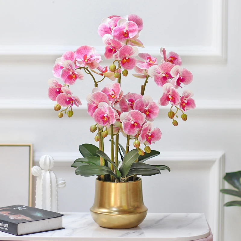 

Free Shipping Big Size Artificial Phalaenopsis Flower Vase Set Home Decoration Luxurious Flower furnishes Event Party Flower