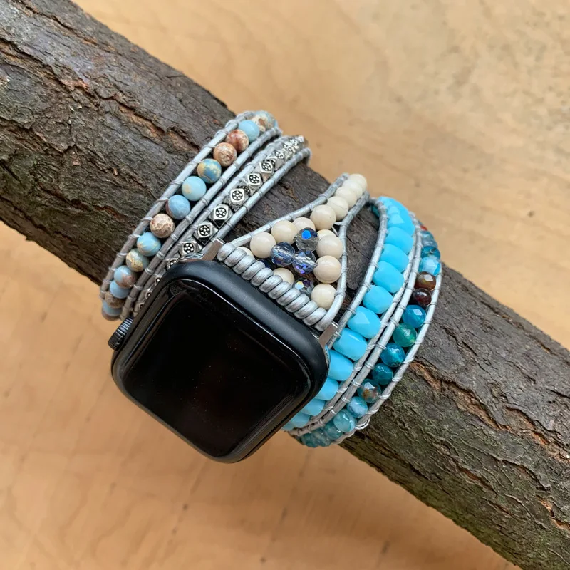 OAIITE Bohemian Handmade Watch Band Multi-layer Bracelet Natural Turquoise Stone Bracelets Watch Accessories For Apple Watch