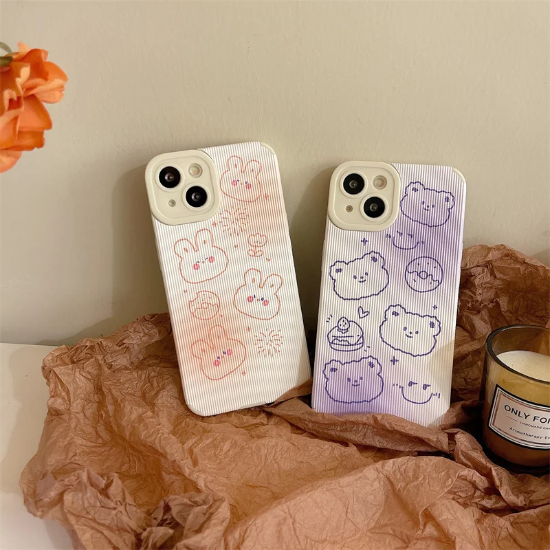 

Cute Cartoon Bear Rabbit Phone Cases For Oppo R9S R11 R11S R15X R17 Reno Z 2 2Z 3 4 SE 5 6 Pro K1 K3 K5 K7 Texture Back Cover