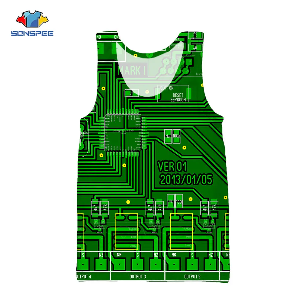 

Electronic Chip Hip Hop Tank Tops Men 3D Print Computer CPU Core Heart Circuit Hacker Vest Bodybuilding Undershirt Techwear Tops