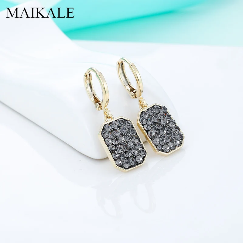 MAIKALE корейские модные квадратные золотые серебряные висячие серьги с камнями, фианит, голубой камень, CZ серьги для женщин, ювелирные изделия, подарки для девочек