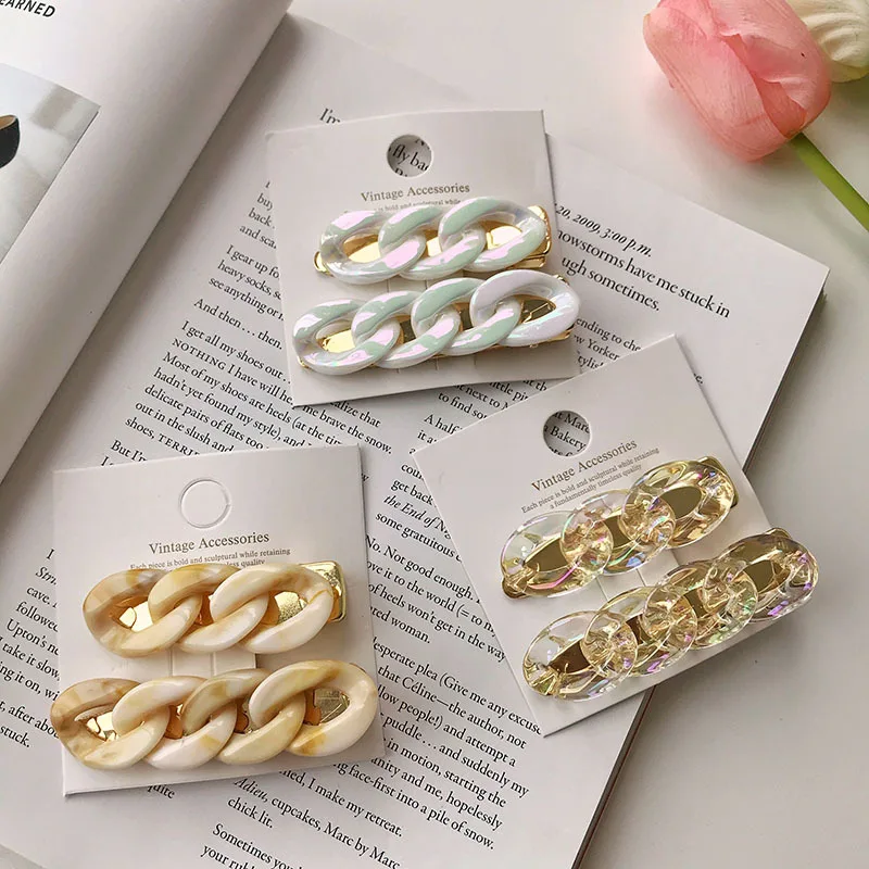 

Vintage Acrylic Side Hair Clip for Women Fashion Chain Shape Head Accessories