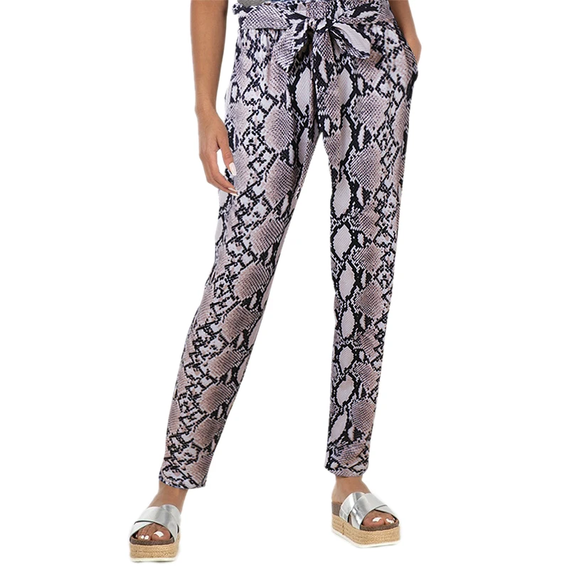 

Vicabo Pants Women Summer Long Trouser Ladies Snake Skin Print Sashes 2020 Fashion Pencil Pantalon Femme