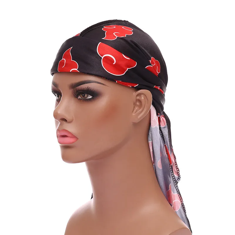 Men Silk Durag Graffiti Print Silky Bandanas For Long Tail Head Scarf Hair Cover Wave Cap Outdoor Hip Hop | Аксессуары для одежды