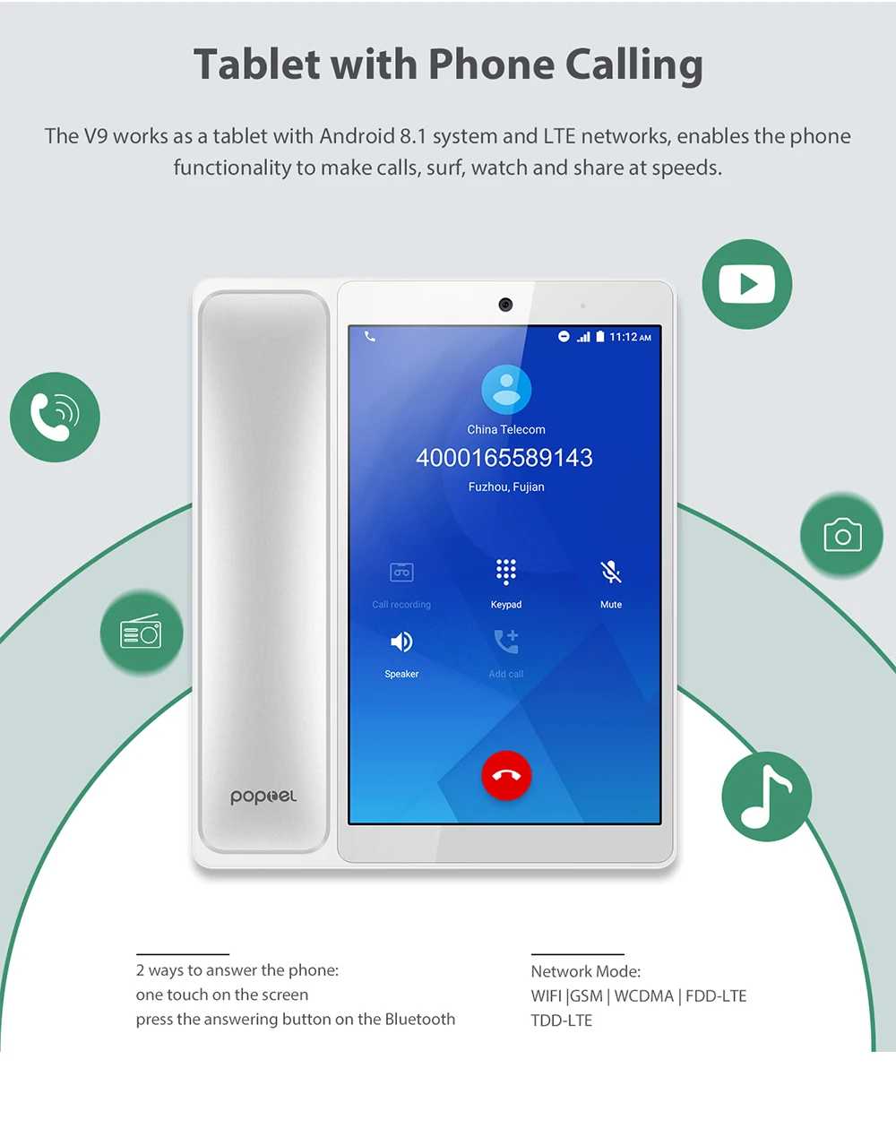 POPTEL V9 8,0 ''мобильный телефон 2 Гб ОЗУ 16 Гб ПЗУ видео телефон 5Мп сотовый телефон Android 8,1 SC9832E OTA OTG 4G 1800 мАч смартфон