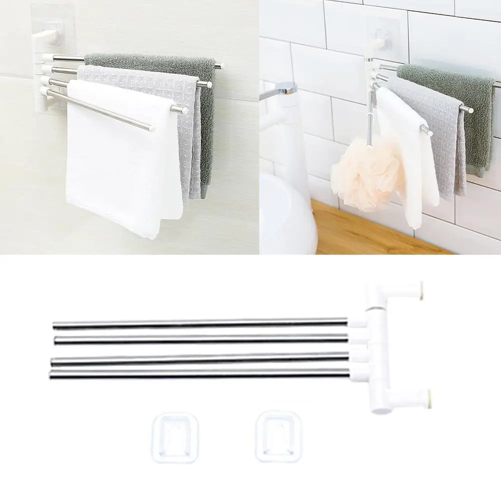 

Steel Towel Bar Rotating Towel Rack Adhensive Bathroom Polished Towel Rack Wall-mounted Tools Hanger Kitchen Rail F6V6