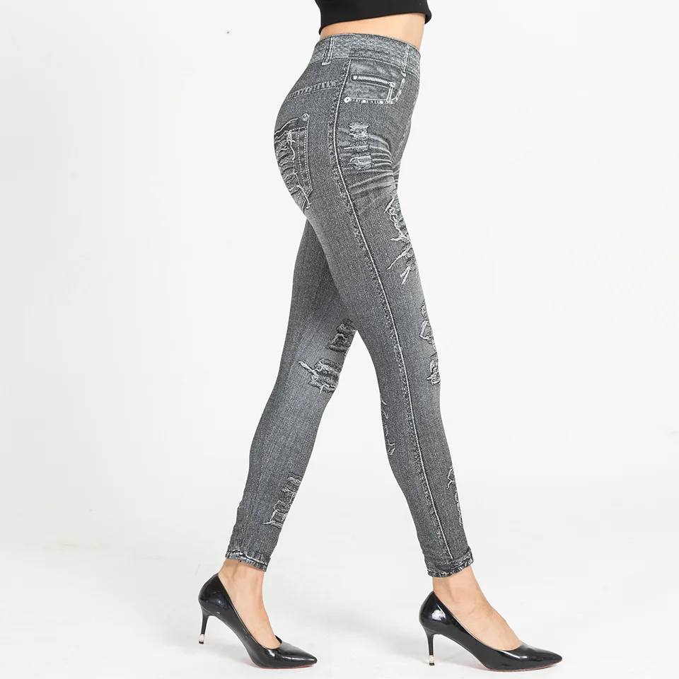 Женские леггинсы с высокой талией s имитация джинсов женские пуш-ап эластичные