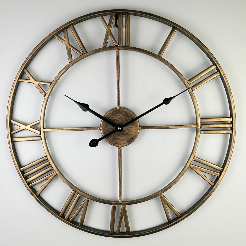 

Easy Read 3D Iron Wall Clock Classic Roman Numerals Silent Sweep Non-ticking,