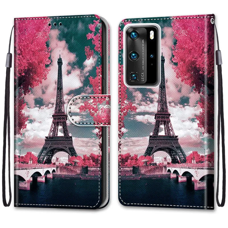 

Case for Huawei P40 Lite E P30 Pro P20 Honor 10 8X 9X 8A 20 30 30S Pro Mate 20 Lite Y9 Y7 PU Leather Flip Wallet Flower Case Bag