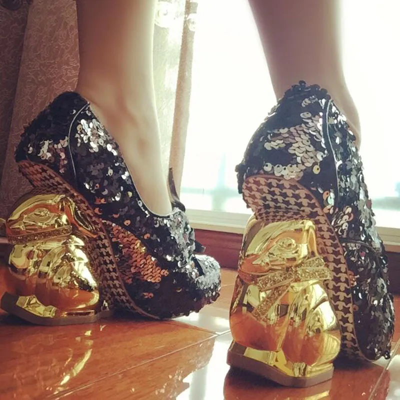 Новинка 2022 новинка туфли-лодочки с золотым кроличьим каблуком женские