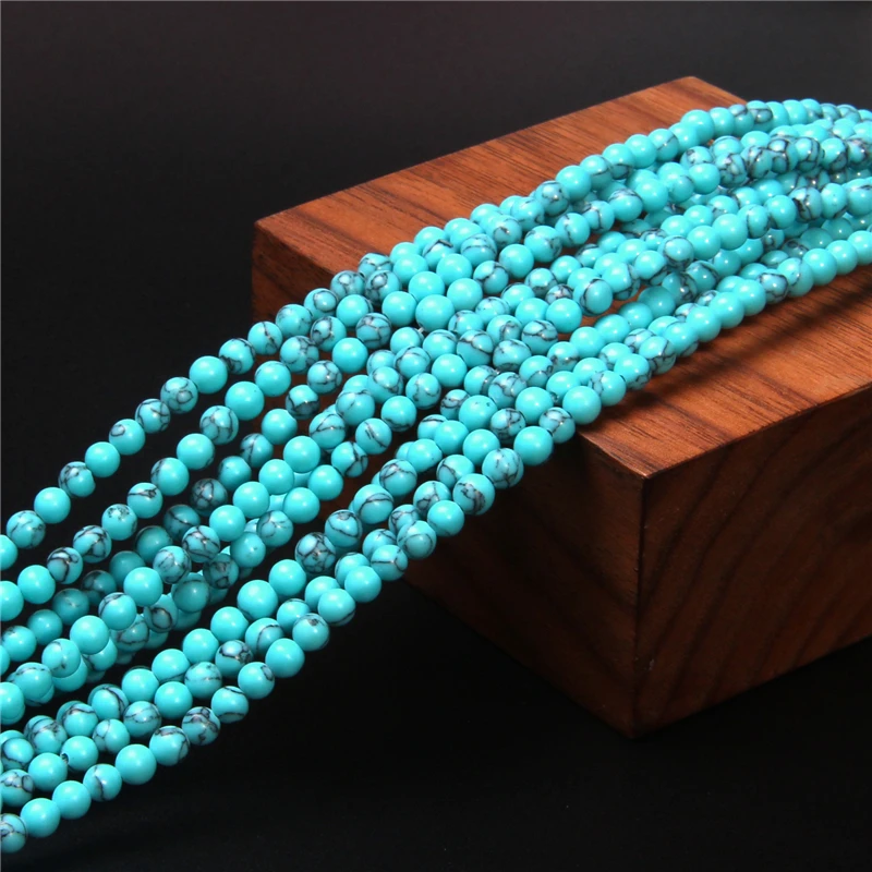 

Smooth Natural Round Stone Beads Blue Turquoises Loose Beads 15" Strand 4mm For Bracelet Necklace Jewelry Making DIY Accessorie