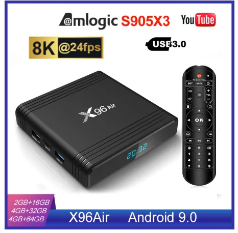 

ТВ-приставка X96Air, Android 9,0, четырехъядерный Amlogic S905X3, 2,4 и 5G, Wi-Fi, BT, поддержка 8K, смарт-медиаплеер, максимум 4 Гб ОЗУ, 35 Гб ПЗУ
