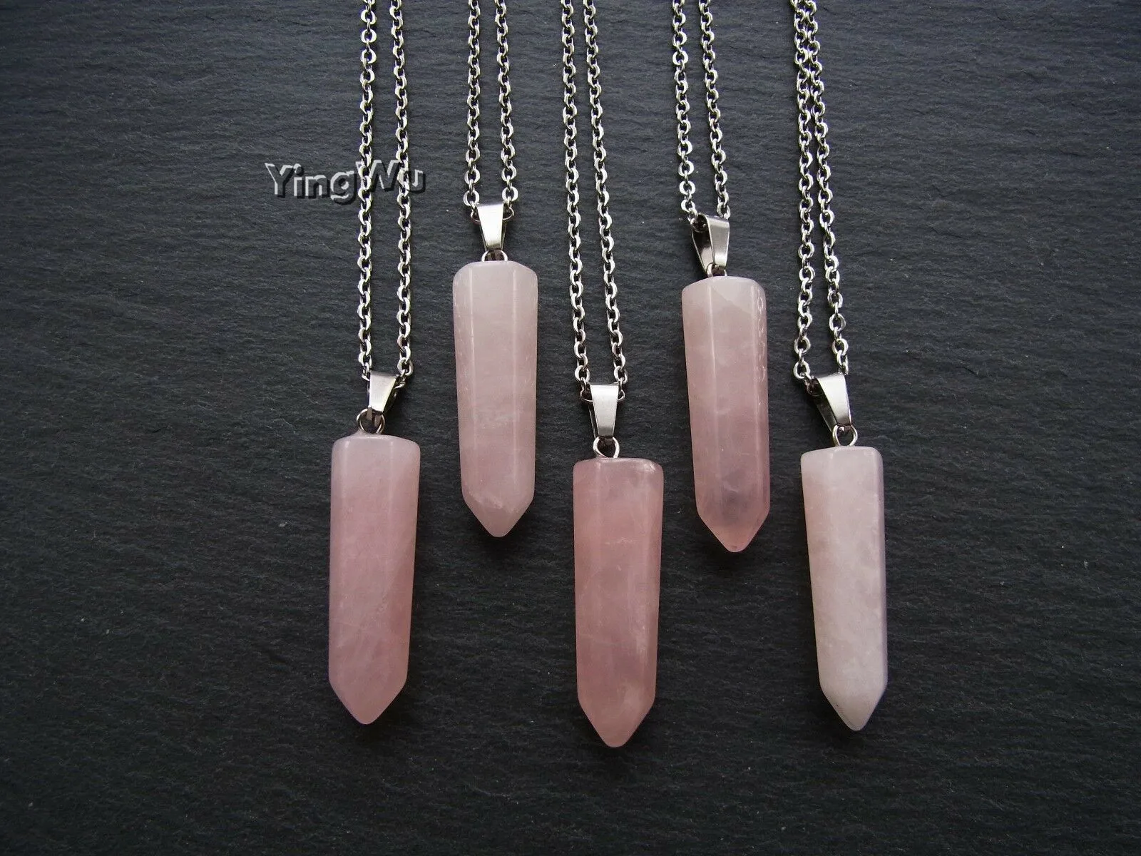 

Yingwu 5pcs Wholesale Lot Natural Gem Stone Hexagonal Necklaces Bullet Shape Pendant Reiki Healing Stone Necklace